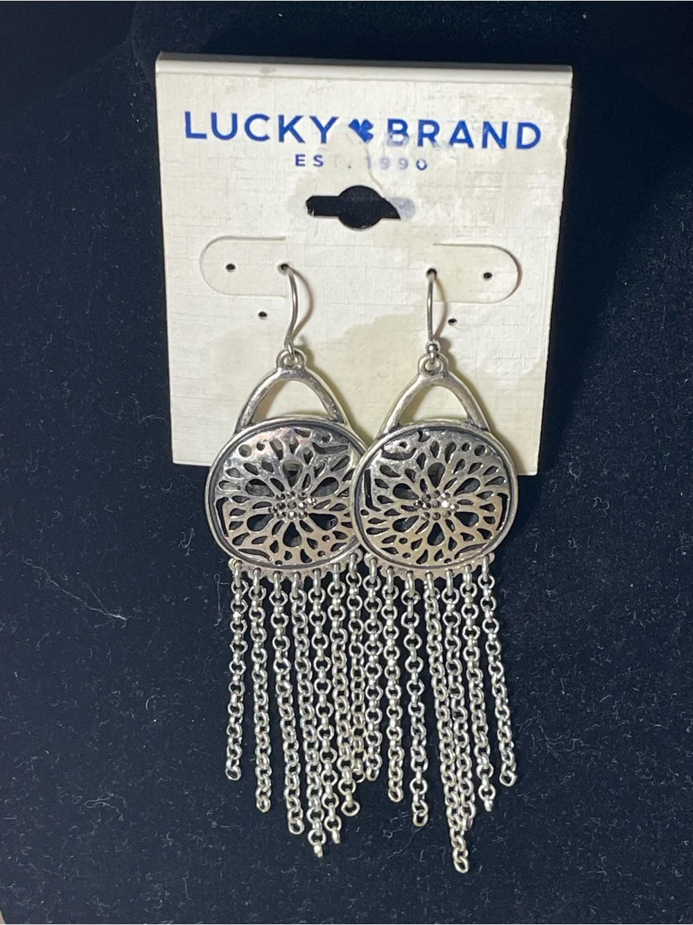 Lucky Brand Silver-Tone Filigree Chain Fringe Earrings